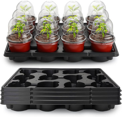 60 Pack 4'' Nursery Pots with Humidity Domes & Seedling Trays Set