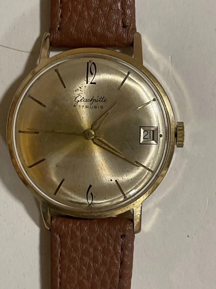 Reloj Hombre Vintage Glashütte GUB 17 Rubíes Chapado en Oro Cuerda Manual Fecha Foto 2 de 4