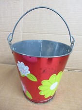 Vintage Ohio Art Red Metallic Floral Tin Bucket Pail     17