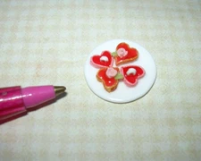 Miniature LOOSE Heart-Shaped Cookies on Porcelain Plate - 11/16": DOLLHOUSE 1:12