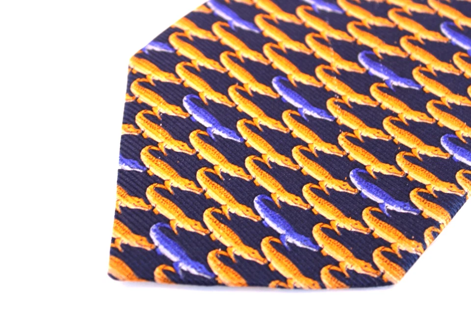 Vtg Via Rossini Silk Men's Necktie MI Italy Orange & Blue Alligators REPP 56x4" - Image 2 of 4