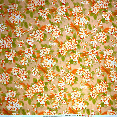 Orchids Floral Fabric by Joann Orange Peach Green and White 100% Cotton