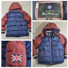 Ben Sherman Hooded Jacket Youth Large Blue Red Detachable Hood Zip Pocket