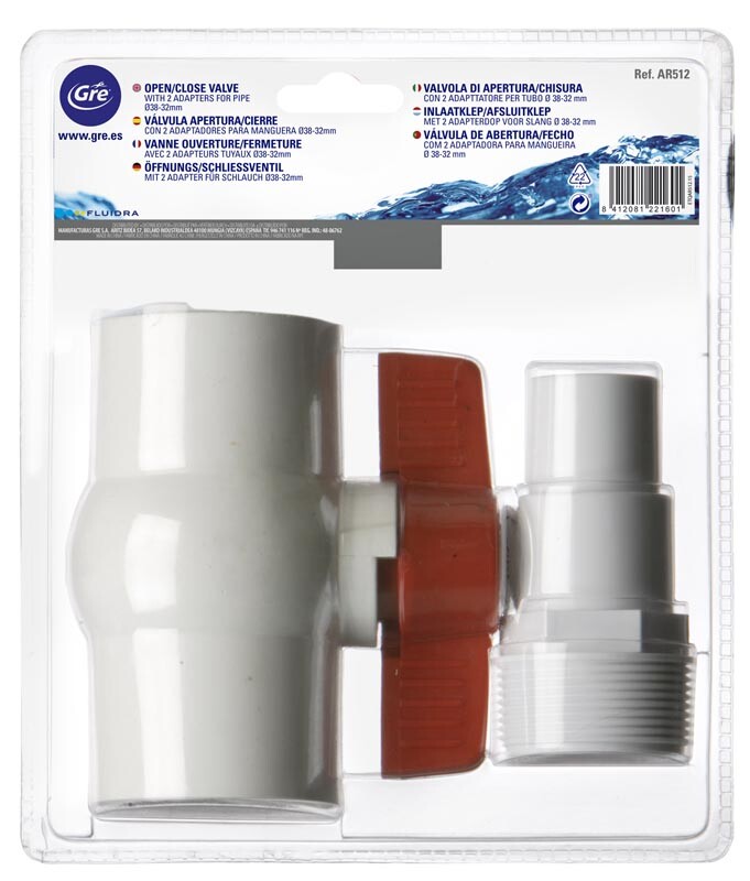 Gre Valvola A Sfera E 2 Raccordi Filettati Ø38-32 Piscina Manutenzione Pulizia