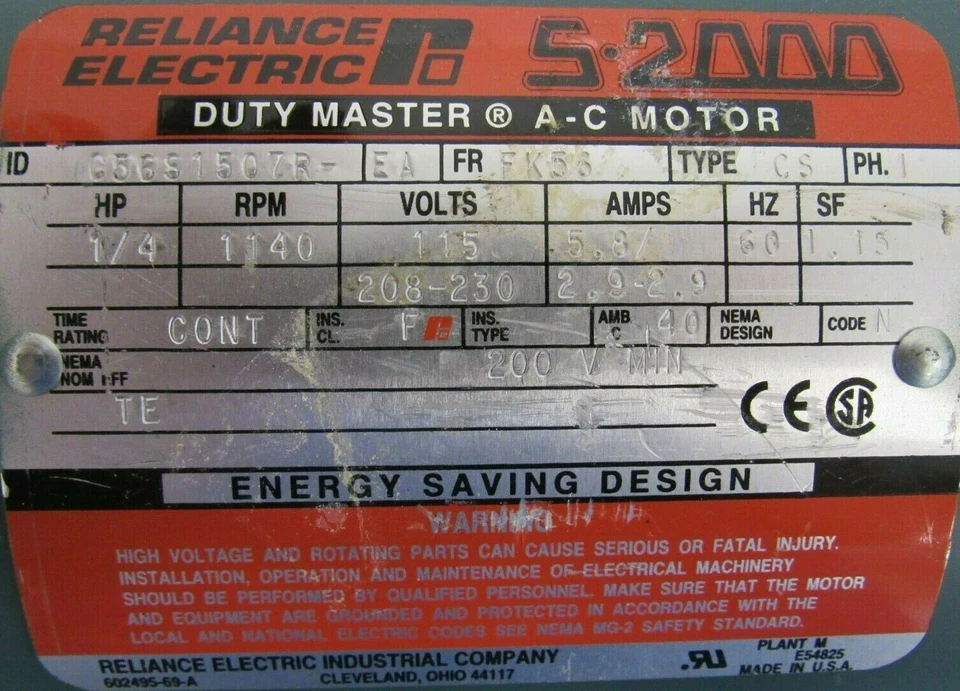 Neuf RELIANCE ELECTRIC C56S1507R-EA Moteur 1/4HP 1140RPM 115-208/230V 1.6cm - Photo 3/3