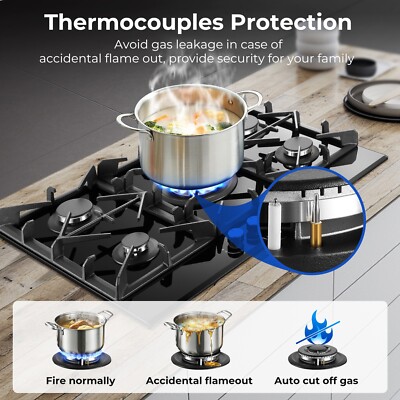 30in Built in Gas Cooktop 5 Burners Glass NG LPG Sealed Burners Easy Clean