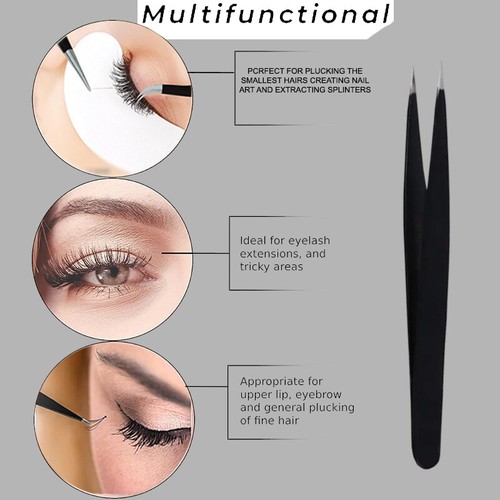 Professional Stainless Steel Slant & Point Tip Tweezers For Eyelash,Hair Eyebrow - Picture 17 of 24