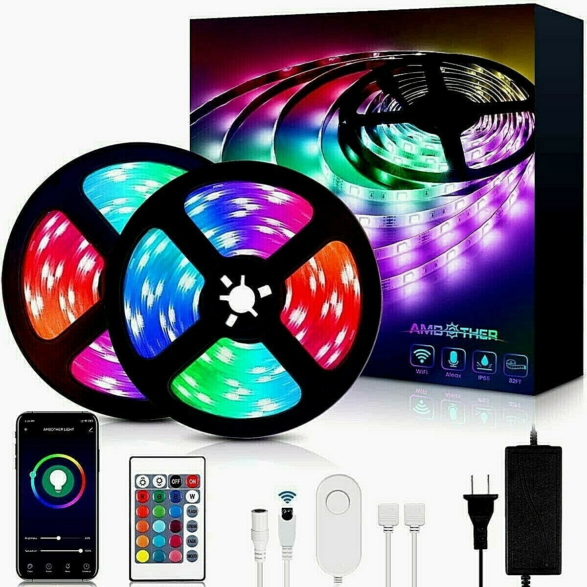 RGB LED Strip Lights 32.8ft WiFi LED Light Strips Works with Alexa Google  Assist | eBay