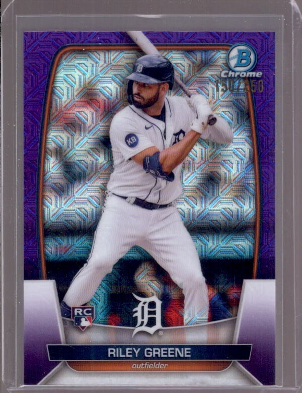 RILEY GREENE 2023 Bowman Chrome Mega Box #90 Purple Mojo Refractor RC #150/250