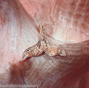 Authentic 18mm Hawaiian Rose Gold Plated 925 Silver Engraved Scrolls Whale Tail Pendant