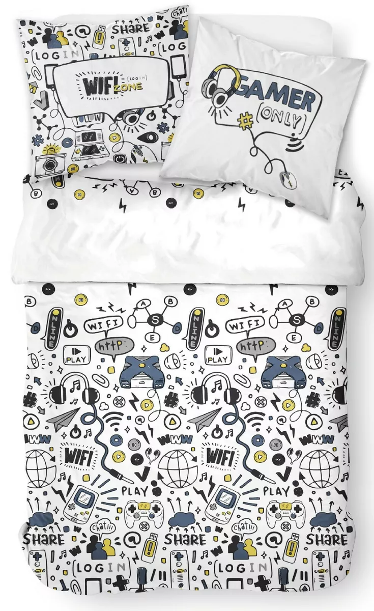 TODAY Parure Housse de Couette Ado Gamer ,Blanc, 220x240