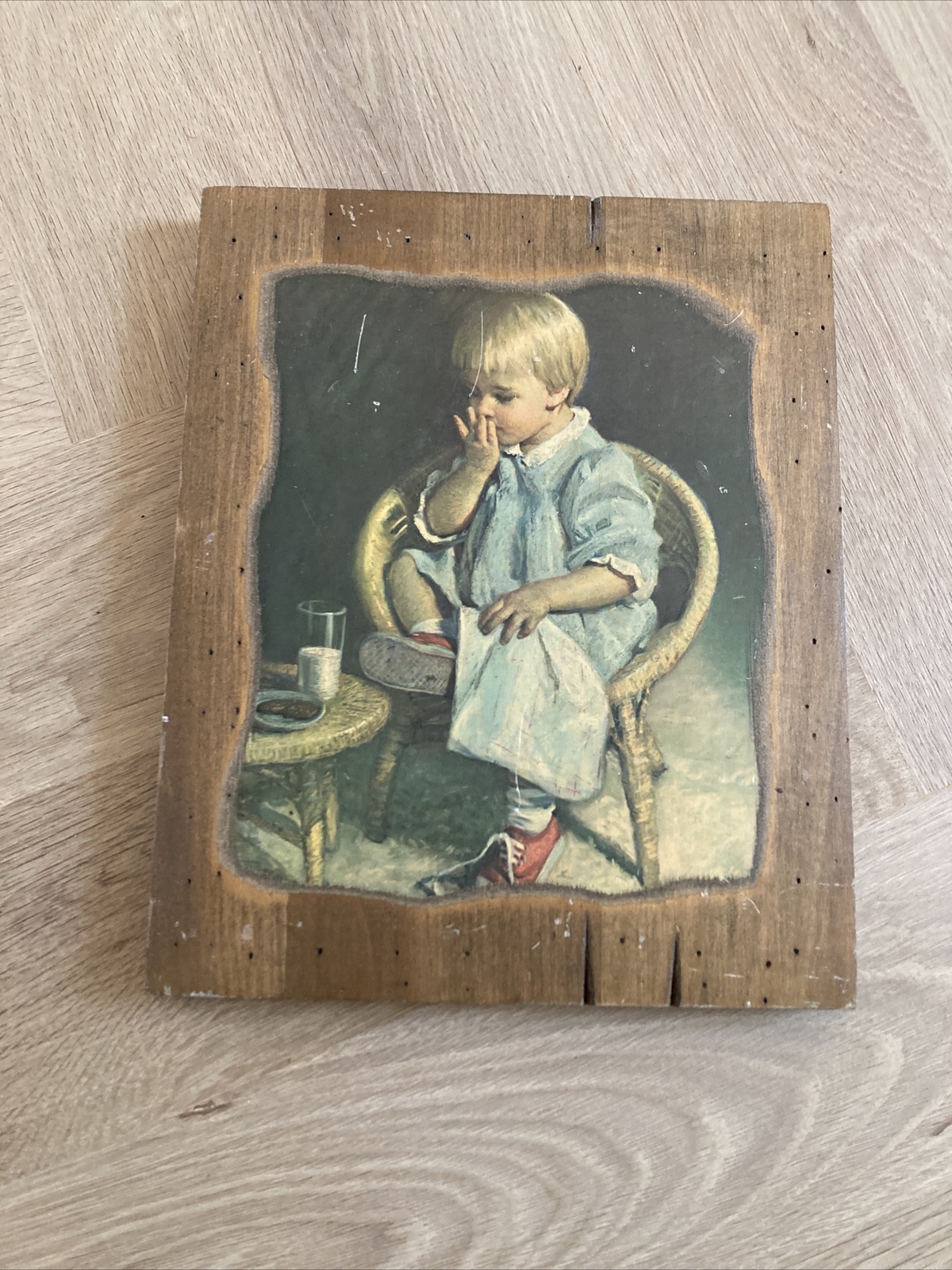 Gretchen By James Ingwerson Vintage Print Girl In Chair Milk and Cookies 12 x 10