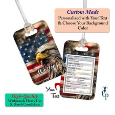 US Flag Eagle Bald Personalized FRP Luggage tag with Any Name/Address /strap