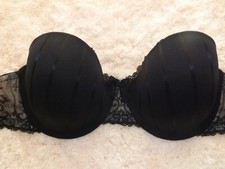 FELINA Lingerie 36 D Black Lace Underwire Padded Strapless Bra 91084 1400