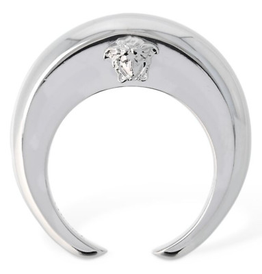 NIB Versace Galaxy Moon Medusa Head Silver Double Logo Band Ring Sz 17 US 8 $495