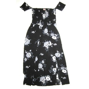 off shoulder smocked maxi dress