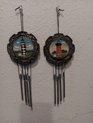 Vintage NC Outerbanks Small Lighthouse 3D Medallion  Wind Chimes Set Of 2