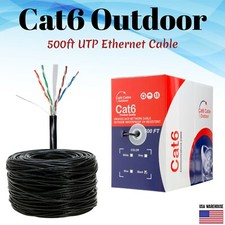 500ft Cat6 Outdoor Ethernet Cable UV Rated 23AWG UTP Solid Direct Burial Black