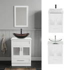 24 in Bathroom Vanity Single Cabinet with Vessel Sink Mirror Combo Faucet Drain