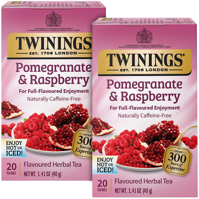 Pomegranate & Raspberry Tea, Caffeine-Free Herbal Tea Bags, 20 Ct, 2 Pack