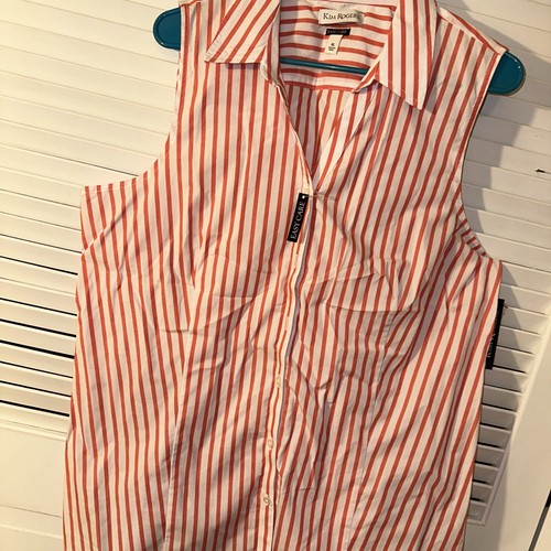 KIM ROGERS PINK STRIP SLVLS SUMMER TOP XL NWT
