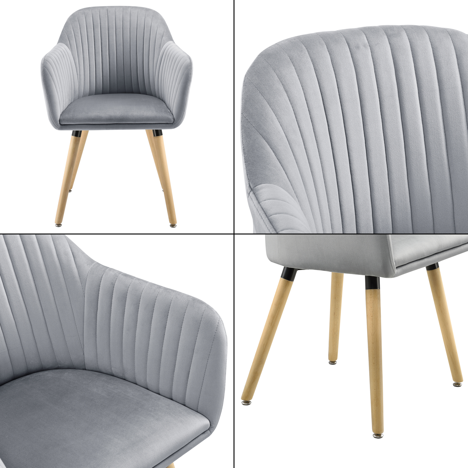 Immagine 6 - Poltrona Imbottita con Gambe in Metallo Color Faggio + Braccioli - Grigio Chiaro