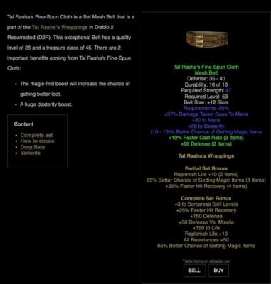 Diablo 2 LOD / Resurrected rare item: Tal Rasha's Fine-Spun Cloth Mesh Belt