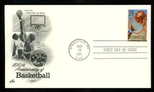 BASKETBALL CENTENNIAL 1991 ARTCRAFT CACHET FDC  UNADDR