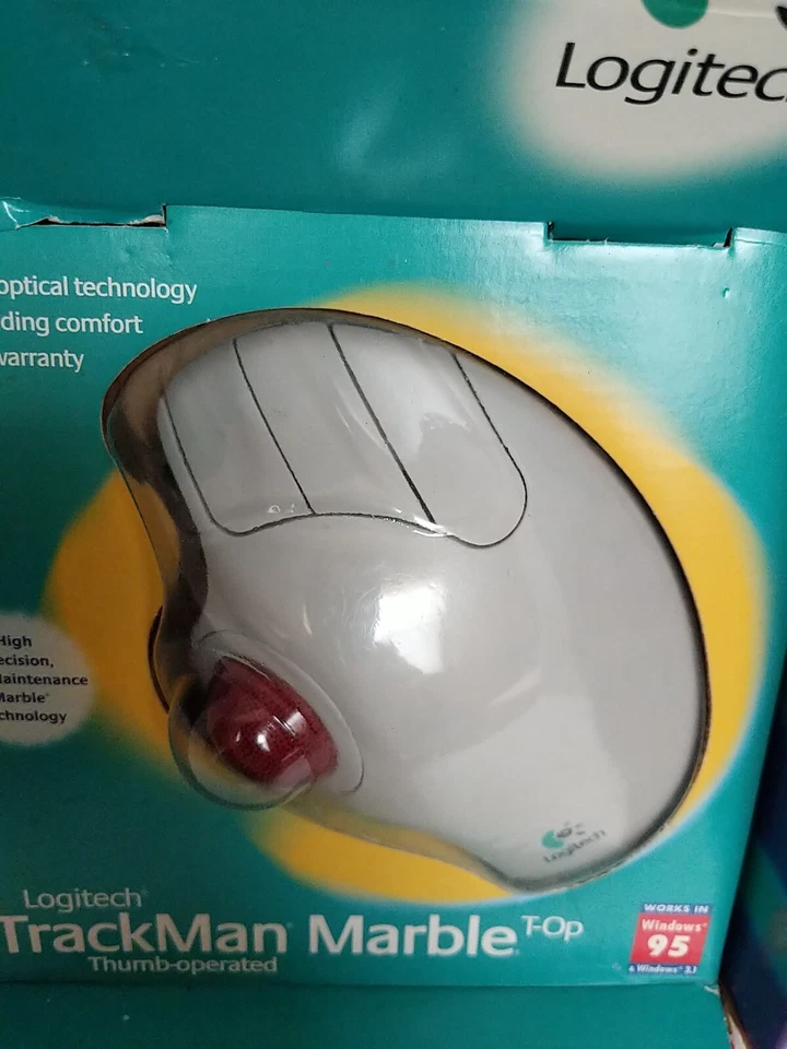 Vtg Logitech Trackman Marble Mouse Windows 95 Thumb Operated 3 Buttons  - Image 2 of 4