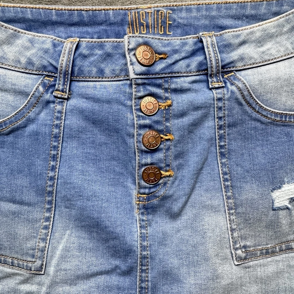 Pantalones cortos integrados Justice Girls de mezclilla elásticos falda con botones talla 16 Foto 2 de 4