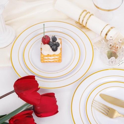 700PCS Gold Plastic Dinnerware Set - Elegant Plates & Cutlery for 100 Guests - Picture 8 of 11