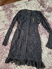 PLT Lace Ladder Frill Hem Dress Black 6 RRP £35 out of stock on web