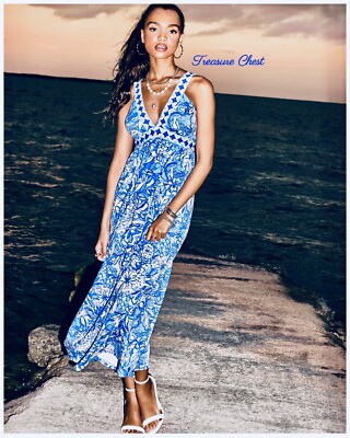 Lilly Pulitzer NWT Serena Maxi Dress Blue Tang Flocking