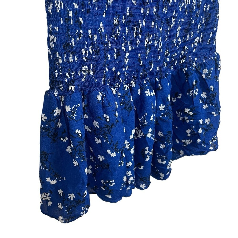 Zara Smocked Floral Bodycon Off the Shoulder Mini Dress in Blue/White Size S thumbnail 9
