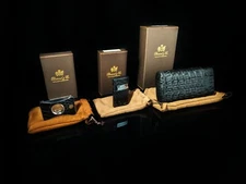 Brizard Genuine Black Caiman  Cigar Case, Cutter and Lighter Combo NIB
