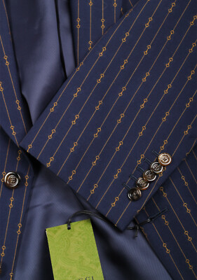 GUCCI ネイビー ホースビットモチーフスーツ　50 Gucci Blue Striped Signature Suit Size 50 IT / 40R U.S. New With