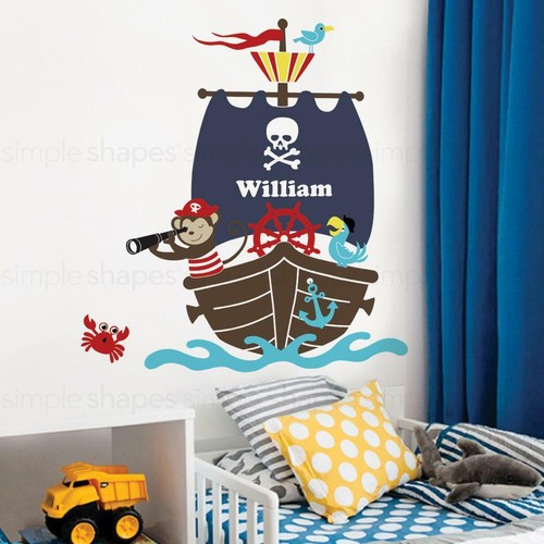 Monkey with Pirate Ship Wall Decal Set - Personalized Name - Picture 2 of 7