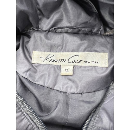 Abrigo acolchado Kenneth Cole para mujer X-grande plumón relleno de ganso gris Chevron con capucha XL - Imagen 8 de 9