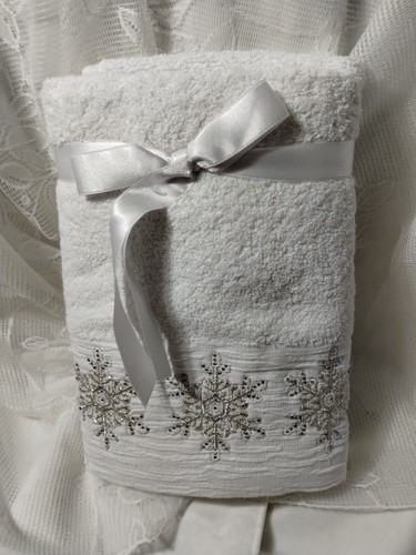 Brillo + Brillo Bordado Copos de Nieve Gema TOALLAS DE MANO s/2 Navidad Invierno NUEVO - Imagen 3 de 4