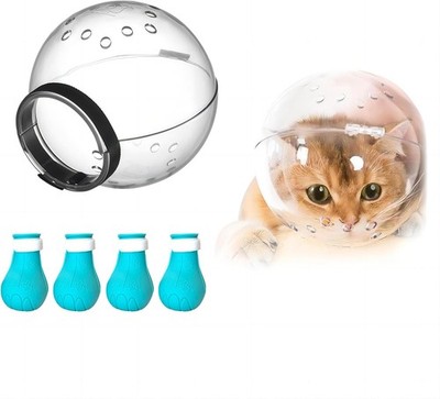 Cat Muzzle & Boots Adjustable Helmet Grooming Breathable Hood Face Mask Shaving