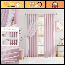 Pink Blackout Curtains with Sheer Overlay, 80 Room Darkening Drapes, 37"x84" Se