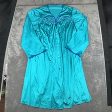 Vintage Shadowline Sz XL Nylon Long Robe House Coat Aqua Teal USA Embroidered