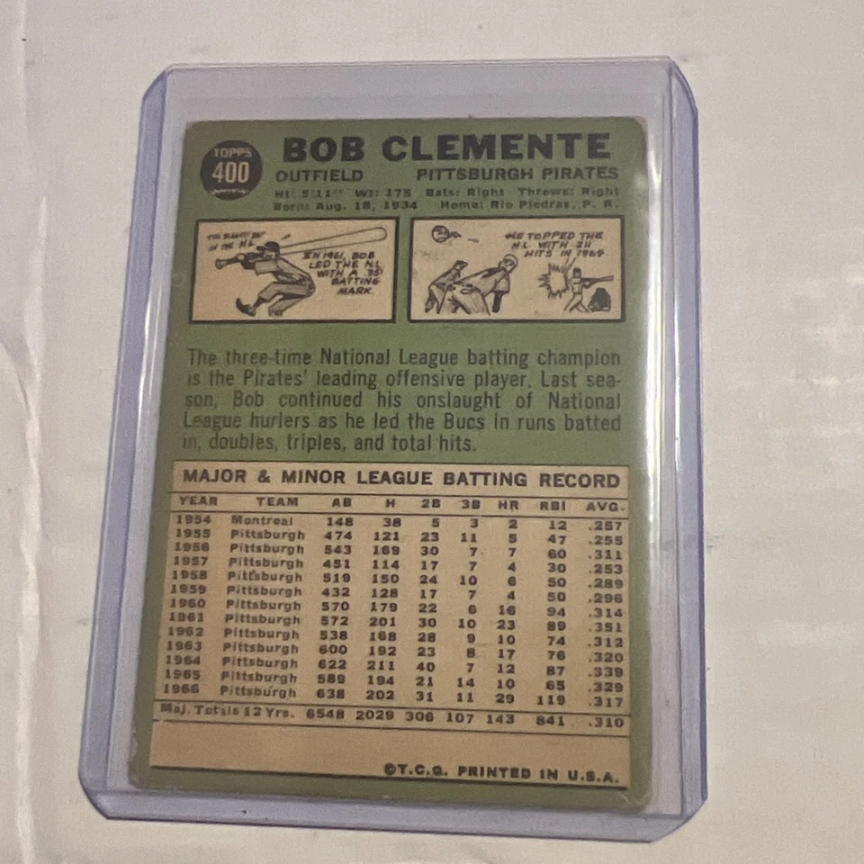 Tarjeta de béisbol vintage Topps 1967 Bob Clemente 400  Foto 2 de 4
