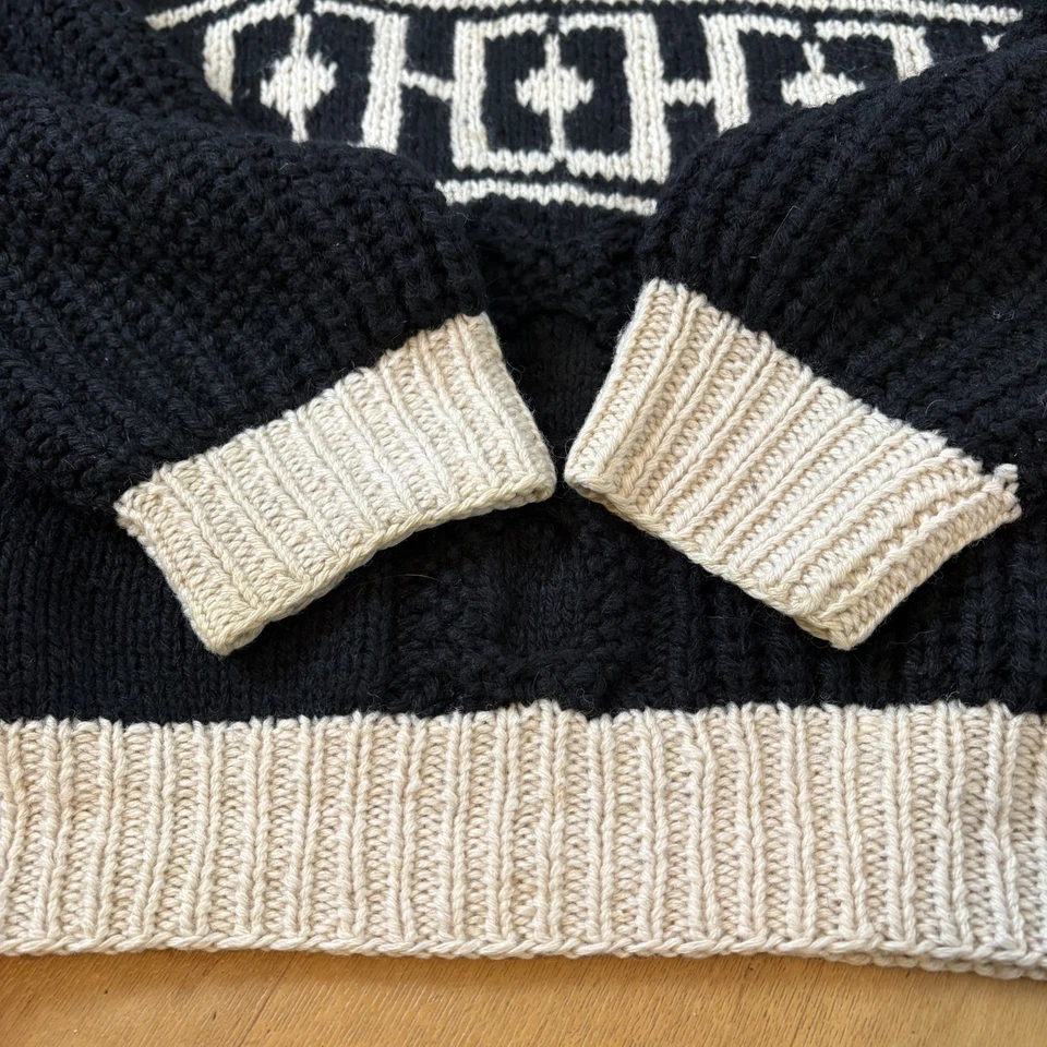 Suéter preto robusto pesado vintage GG Henry Grethel tricô manual 100% lã Shetland - Imagem 4 de 4