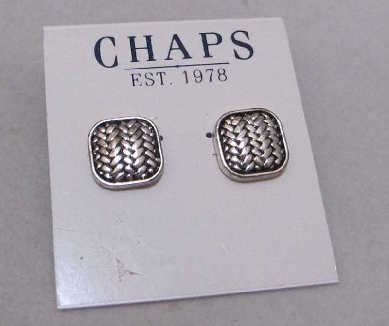 CHAPS Ralph Lauren Woven Texture Rounded Square Stud Earrings $16 NOC