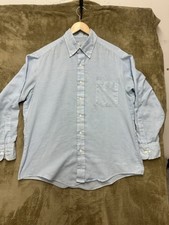Vintage 1970s Sears Perma-Prest Light Blue Knit Shirt 16.5 32-33 work shirt