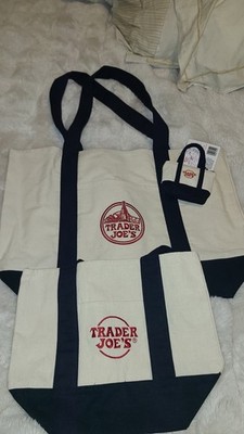 Trader Joes Canvas Tote Bag Set of 3  New With Tags Large Mini Micro
