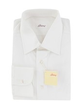  800 Brioni White Solid Cotton Shirt - Slim - BR552616 