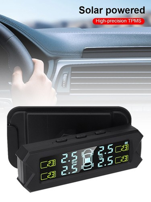 #ad Wireless Solar Tire Pressure Monitoring System 4 Sensors amp; 4 Alarm Modes TPMS $50.50