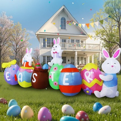 10FT Easter Inflatables Outdoor Decorations, Large Easter Blow Up Bunny & Egg...